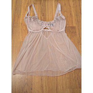 Sheer Embroidered Baby Pink Babydoll Lingerie With Adjustable Straps